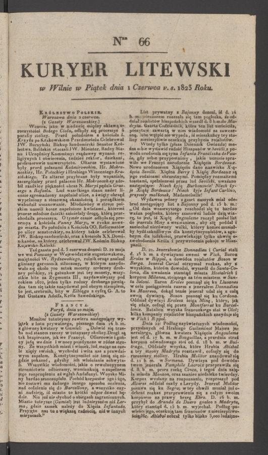Kuryer Litewski. 1823, numer 66