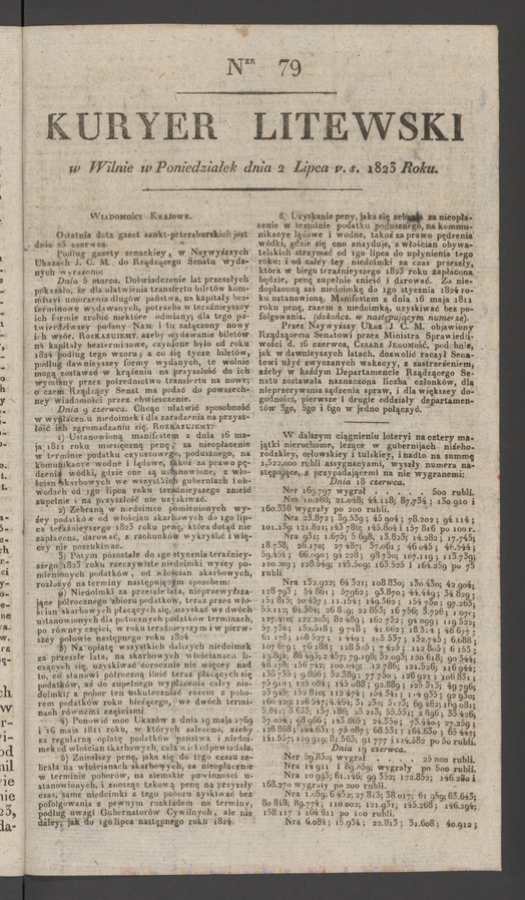Kuryer Litewski. 1823, numer 79