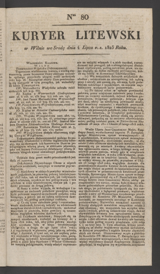 Kuryer Litewski. 1823, numer 80