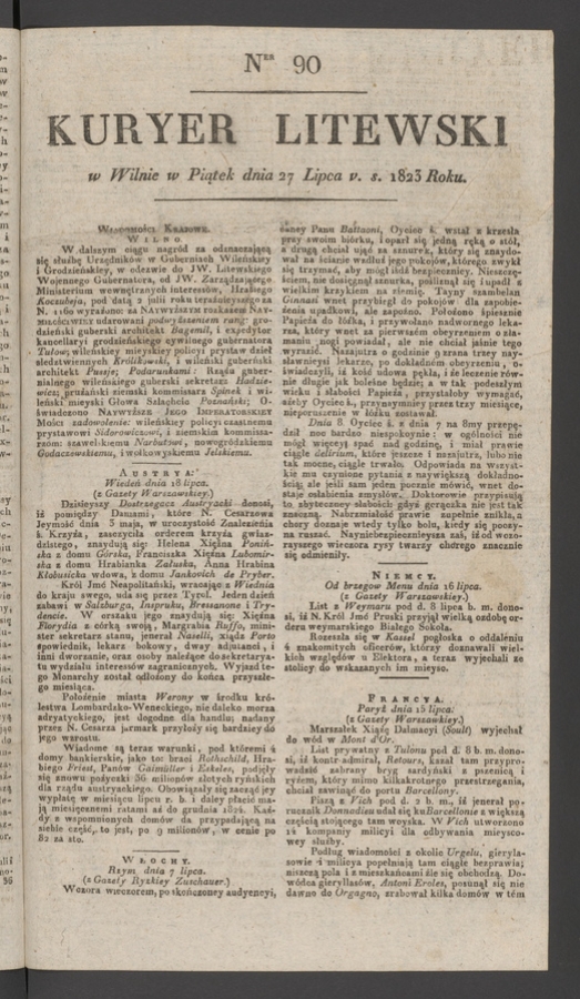 Kuryer Litewski. 1823, numer 90