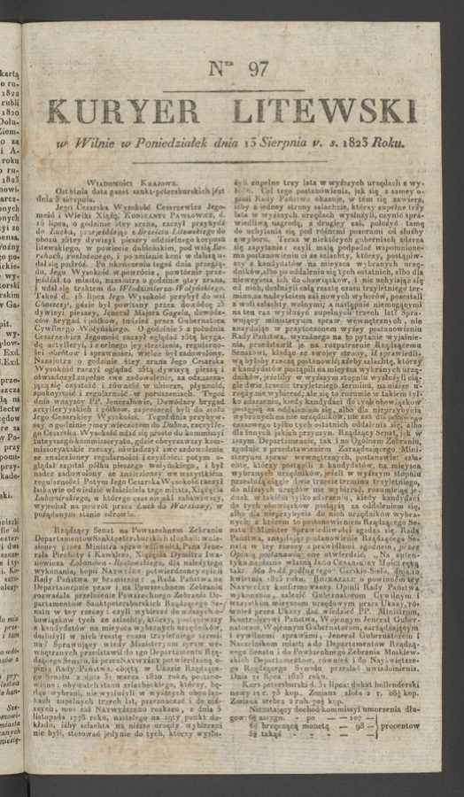 Kuryer Litewski. 1823, numer 97