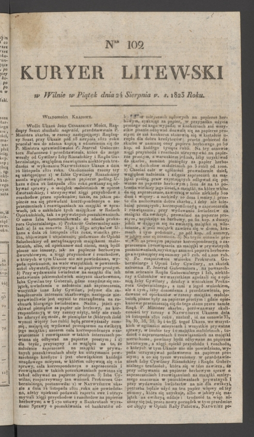 Kuryer Litewski. 1823, numer 102