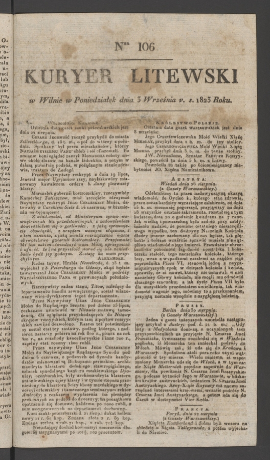 Kuryer Litewski. 1823, numer 106