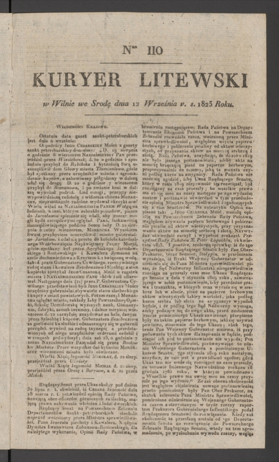 Kuryer Litewski. 1823, numer 110