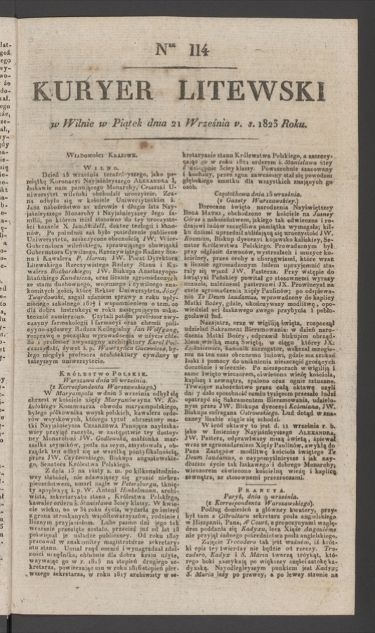 Kuryer Litewski. 1823, numer 114