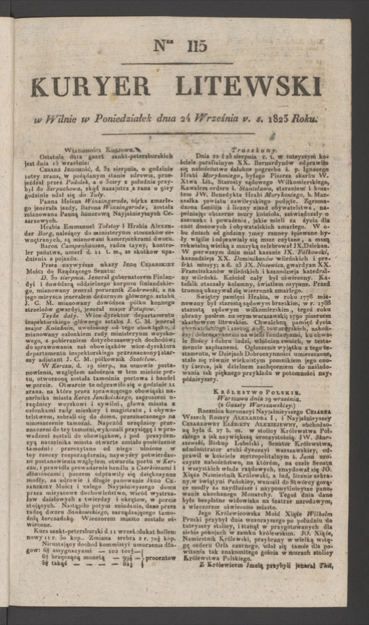 Kuryer Litewski. 1823, numer 115