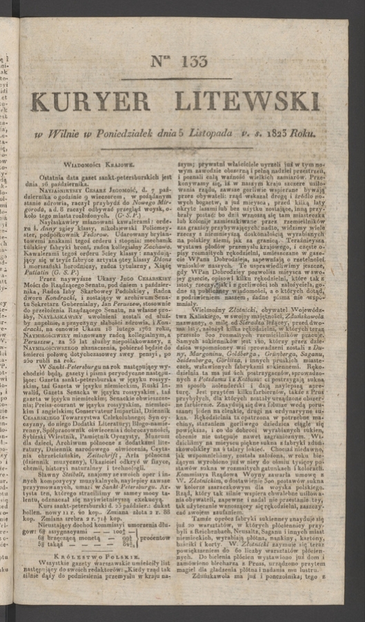 Kuryer Litewski. 1823, numer 133