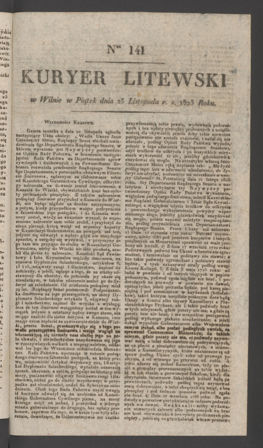 Kuryer Litewski. 1823, numer 141