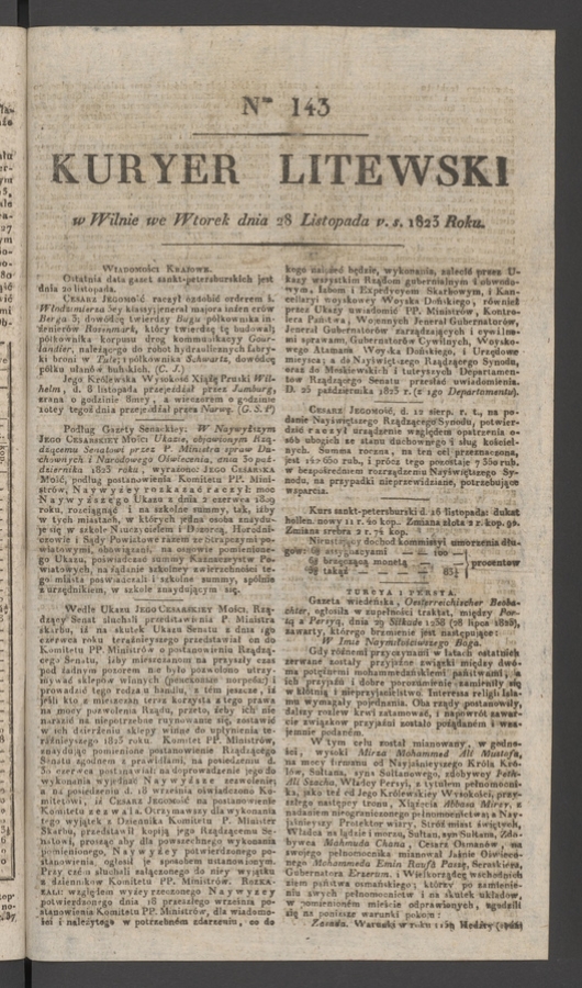 Kuryer Litewski. 1823, numer 143