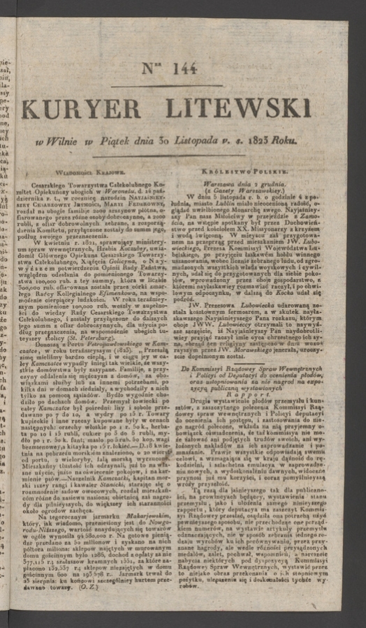 Kuryer Litewski. 1823, numer 144