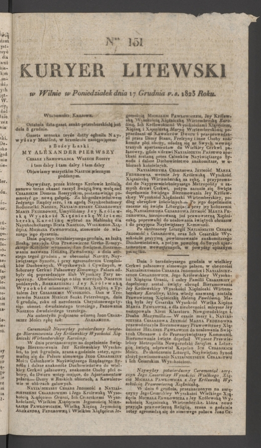 Kuryer Litewski. 1823, numer 151