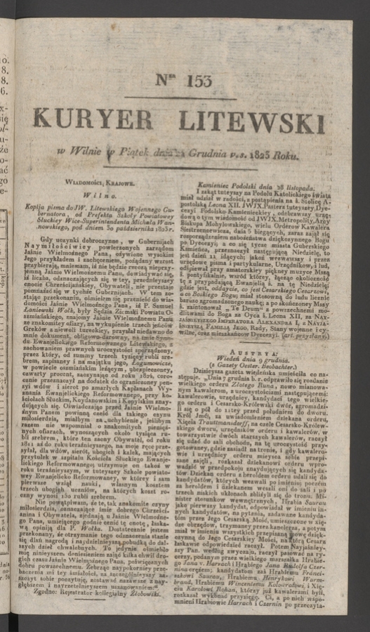 Kuryer Litewski. 1823, numer 153
