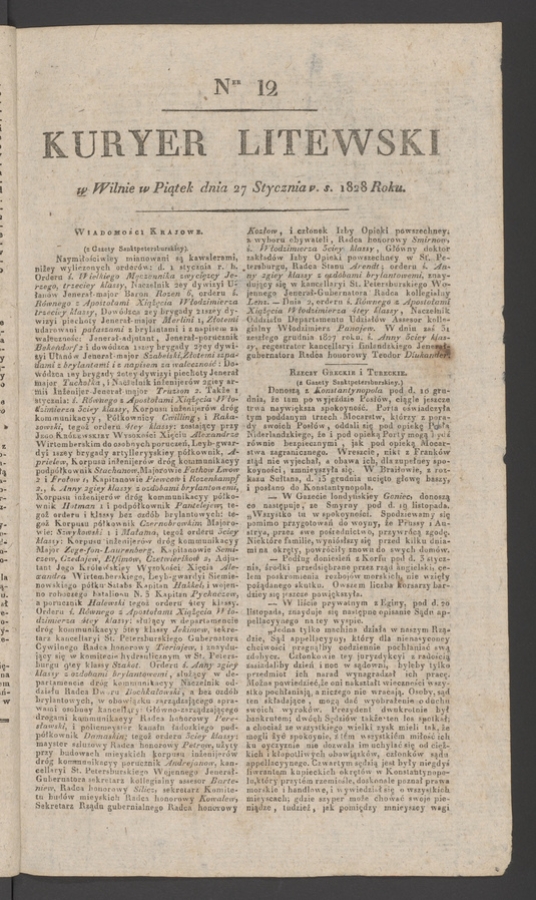 Kuryer Litewski. 1828, numer&nbsp;12