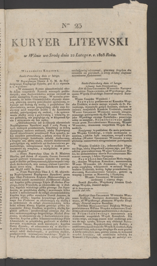 Kuryer Litewski. 1828, numer&nbsp;23
