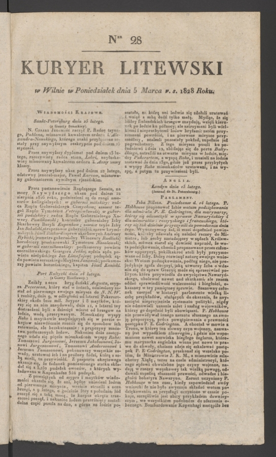 Kuryer Litewski. 1828, numer&nbsp;28
