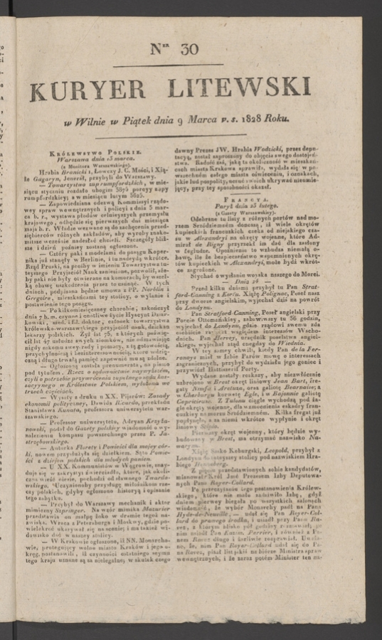 Kuryer Litewski. 1828, numer&nbsp;30