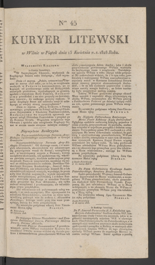 Kuryer Litewski. 1828, numer&nbsp;45
