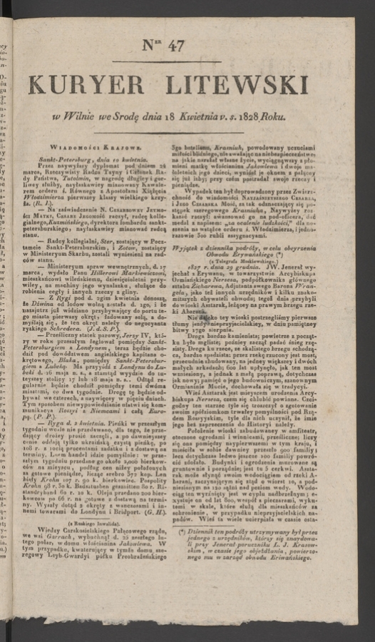Kuryer Litewski. 1828, numer&nbsp;47