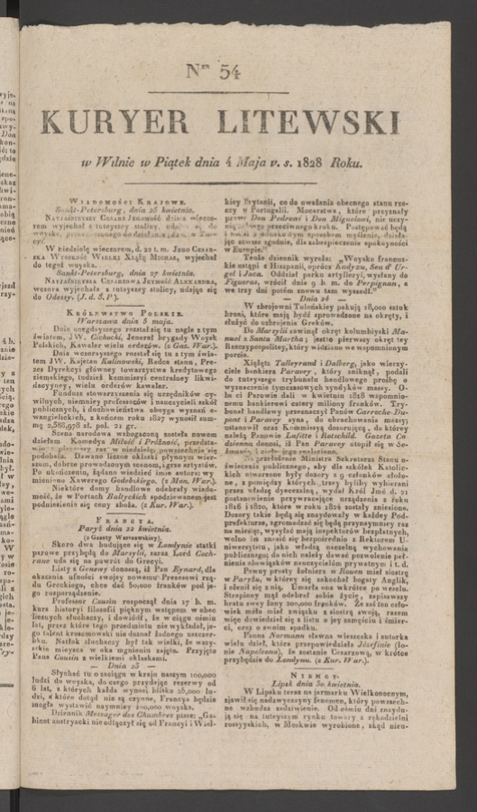 Kuryer Litewski. 1828, numer&nbsp;54