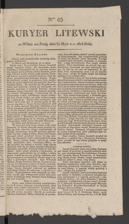 Kuryer Litewski. 1828, numer&nbsp;65