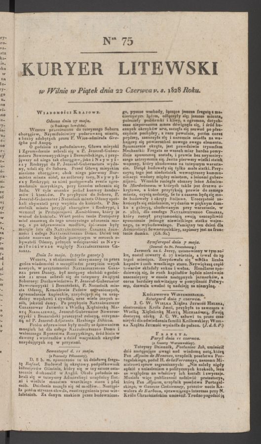 Kuryer Litewski. 1828, numer&nbsp;75