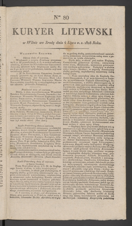 Kuryer Litewski. 1828, numer&nbsp;80