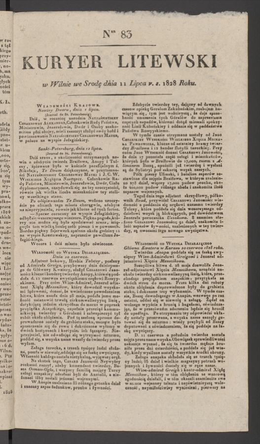 Kuryer Litewski. 1828, numer&nbsp;83
