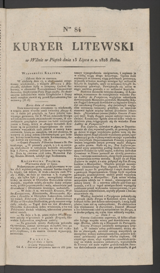 Kuryer Litewski. 1828, numer&nbsp;84