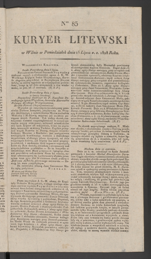 Kuryer Litewski. 1828, numer&nbsp;85