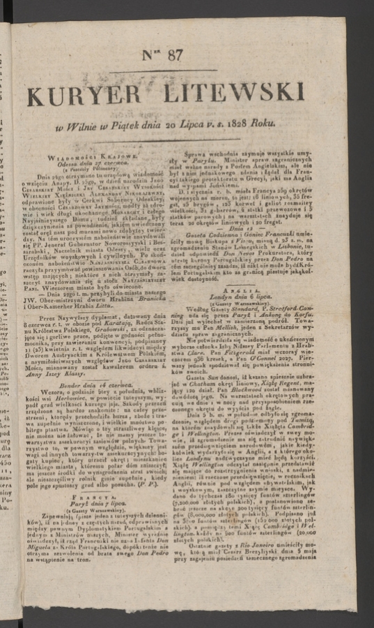Kuryer Litewski. 1828, numer&nbsp;87