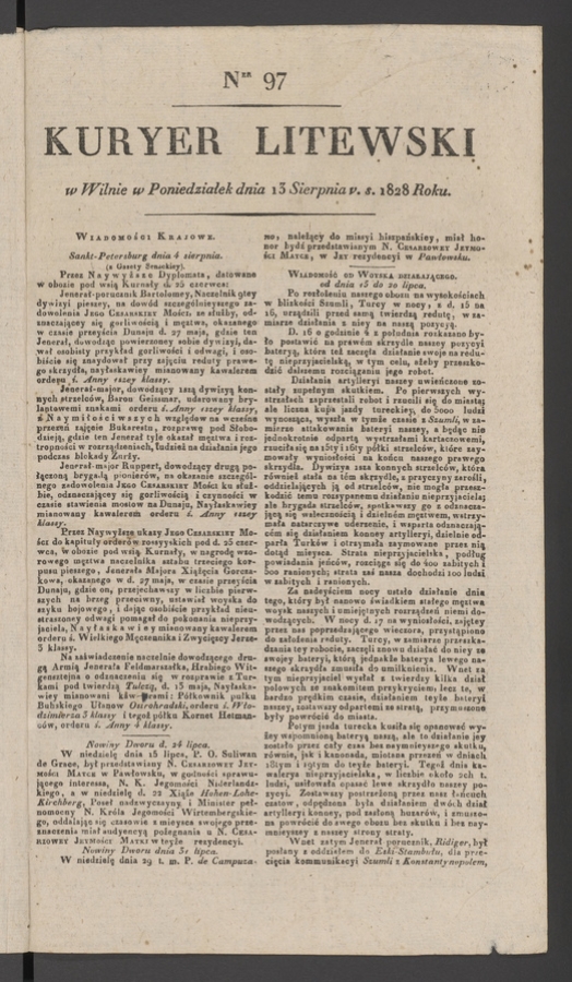 Kuryer Litewski. 1828, numer&nbsp;97