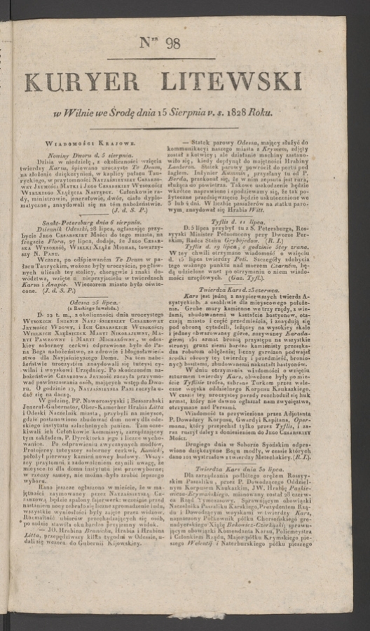 Kuryer Litewski. 1828, numer&nbsp;98