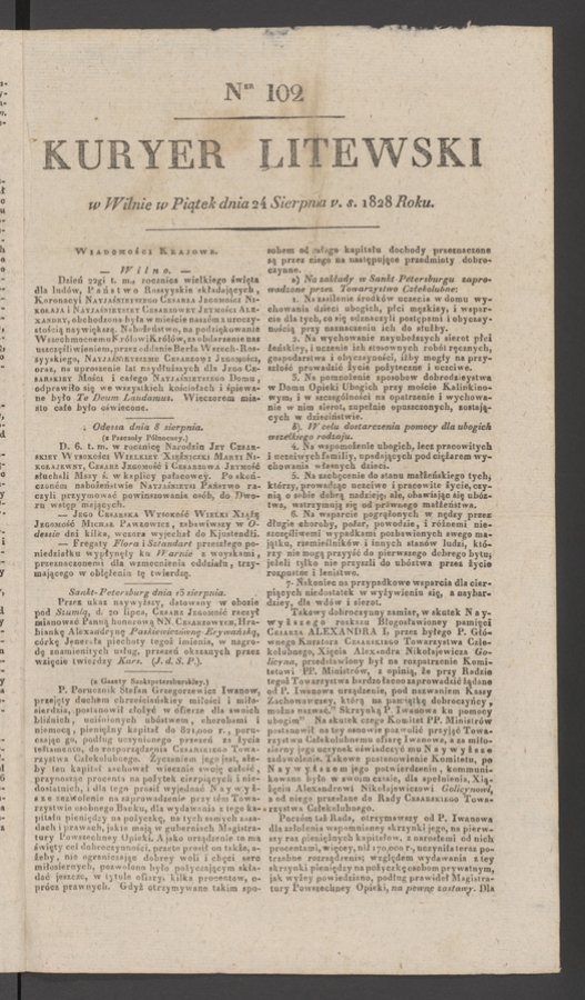 Kuryer Litewski. 1828, numer&nbsp;102