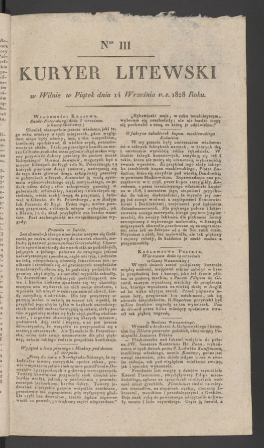 Kuryer Litewski. 1828, numer&nbsp;111