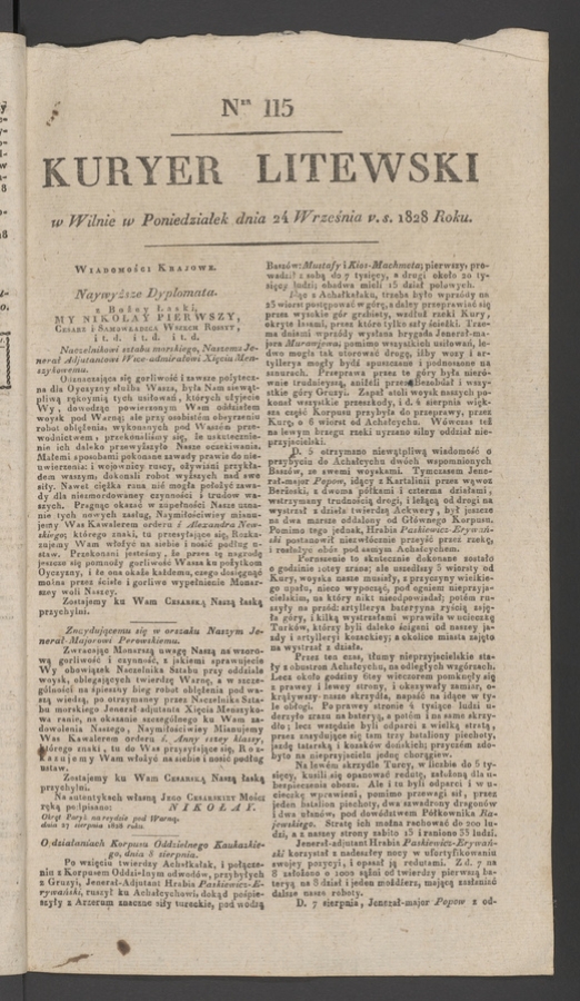 Kuryer Litewski. 1828, numer&nbsp;115