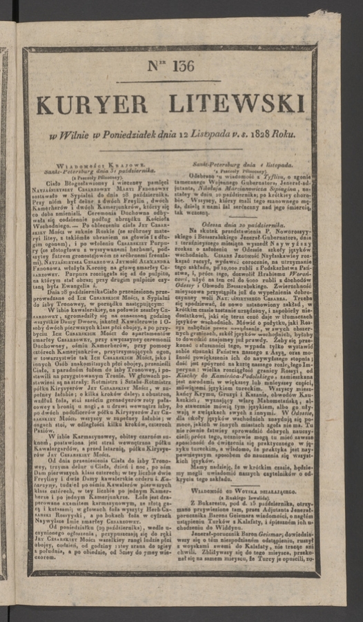 Kuryer Litewski. 1828, numer&nbsp;136