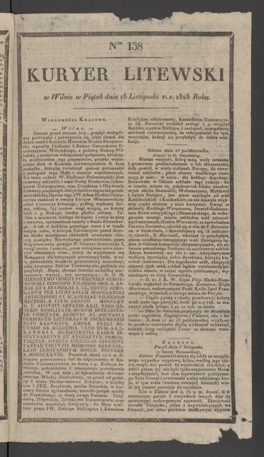 Kuryer Litewski. 1828, numer&nbsp;138