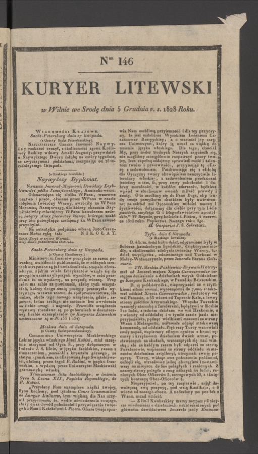 Kuryer Litewski. 1828, numer&nbsp;146