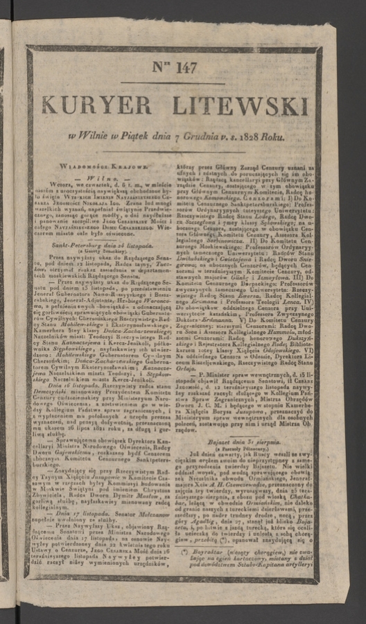 Kuryer Litewski. 1828, numer&nbsp;147