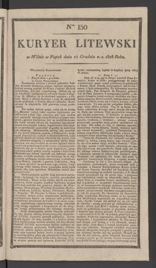 Kuryer Litewski. 1828, numer&nbsp;150