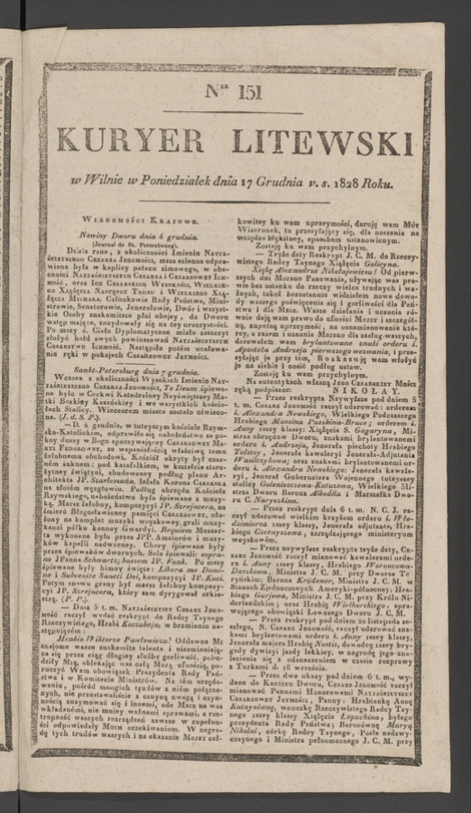 Kuryer Litewski. 1828, numer&nbsp;151