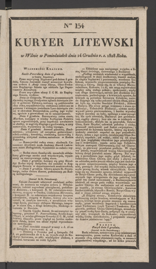 Kuryer Litewski. 1828, numer&nbsp;154