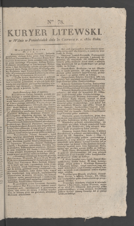 Kuryer Litewski. 1830, numer&nbsp;78