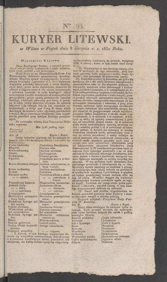 Kuryer Litewski. 1830, numer&nbsp;95