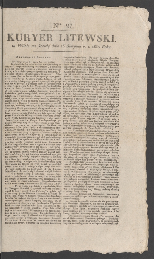 Kuryer Litewski. 1830, numer&nbsp;97