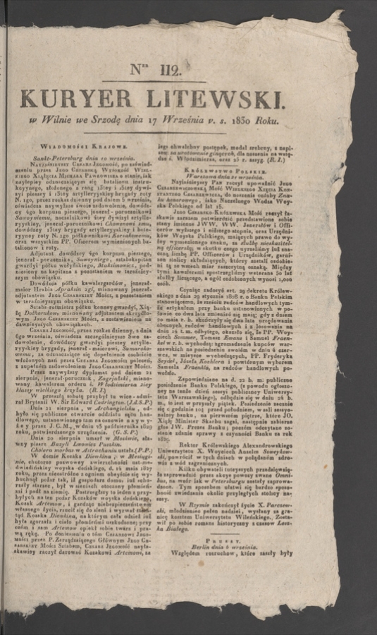Kuryer Litewski. 1830, numer&nbsp;112