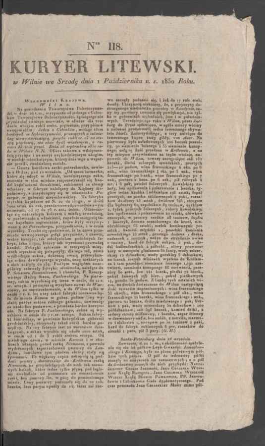Kuryer Litewski. 1830, numer&nbsp;118