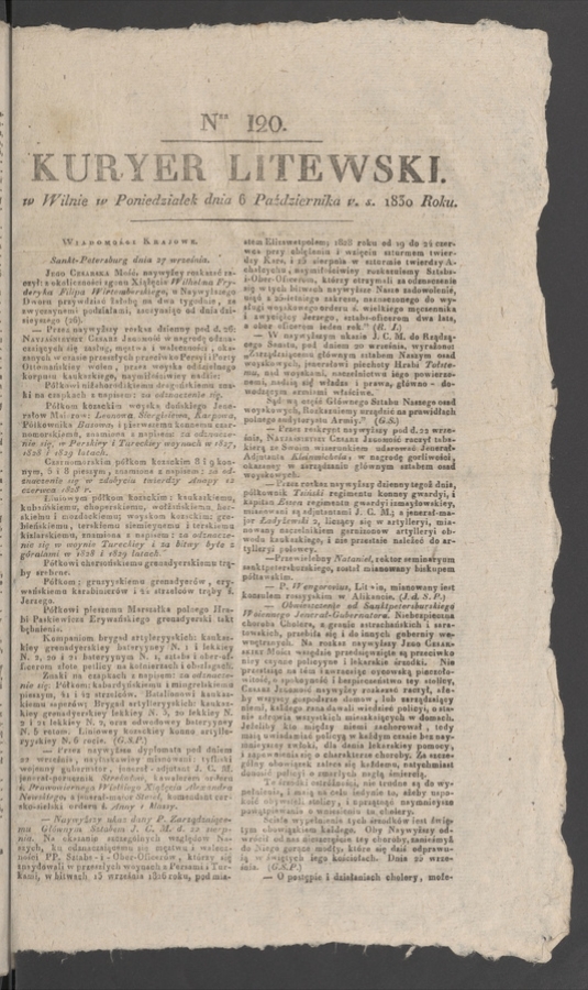 Kuryer Litewski. 1830, numer&nbsp;120