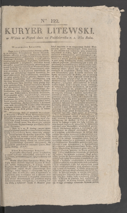 Kuryer Litewski. 1830, numer&nbsp;122