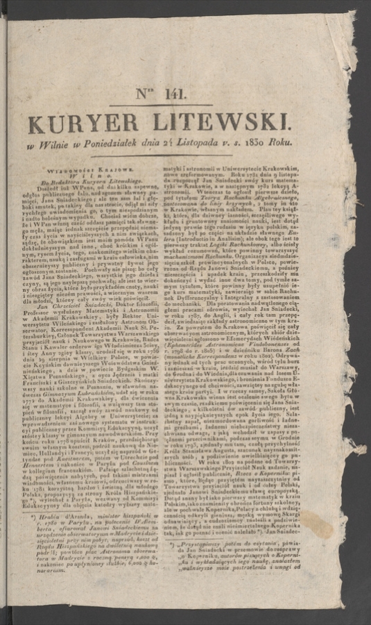 Kuryer Litewski. 1830, numer&nbsp;141